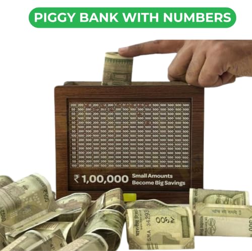 Wooden Money Saving Box for Kids - Target 100,000 Rupees Savings Box
