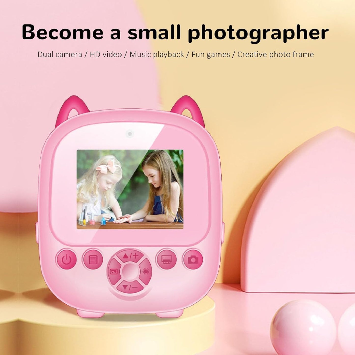 Instant Print Camera for Kids - 1080P HD, 48MP, SD Card, Bluetooth, Free App, 3 Rolls Print Paper, Stickers, Fun Filters, Gift for Boys and Girls - Pink
