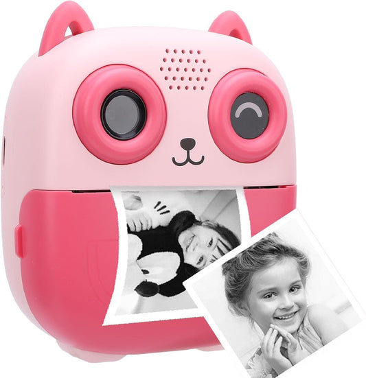 Instant Print Camera for Kids - 1080P HD, 48MP, SD Card, Bluetooth, Free App, 3 Rolls Print Paper, Stickers, Fun Filters, Gift for Boys and Girls - Pink