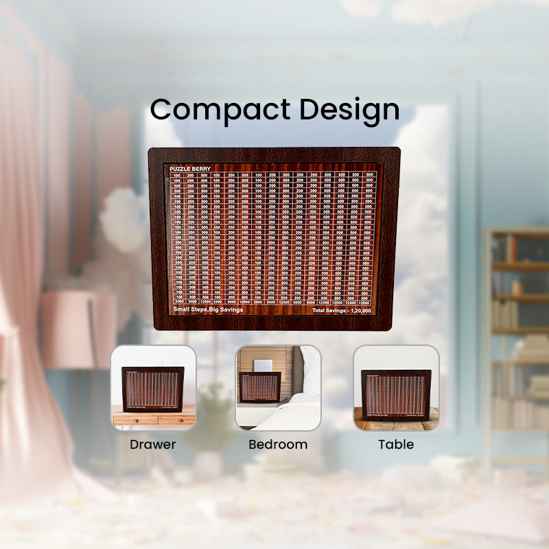 Wooden Money Saving Box for Kids - Target 100,000 Rupees Savings Box